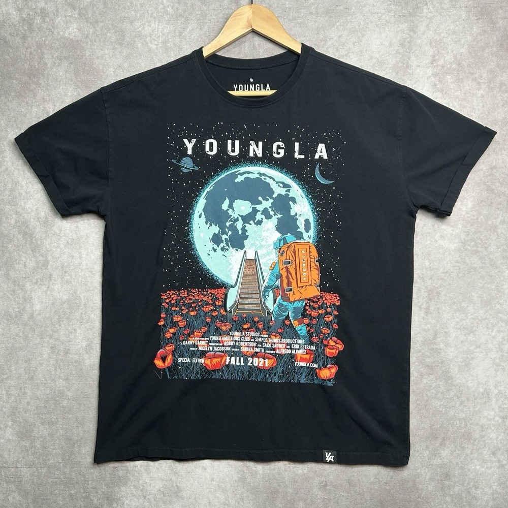 YoungLA T-Shirt Black Spell-Out Men's Medium Oversized Astronaut Fall 2021 YLA